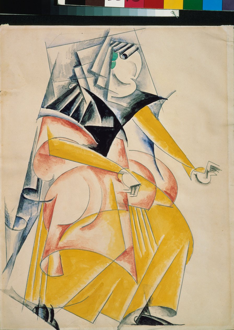 Forberedende kostyme til stykket ""Romeo og Julie"" av William Shakespeare (1564-1616) - Kostymedesign for stykket Romeo og Julie av W Shakespeare - Verk av Lyubov (Lioubov) Sergeyevna Popova (1889-1924), gouache og blekk på papir av Lyubov Sergeevna Popova