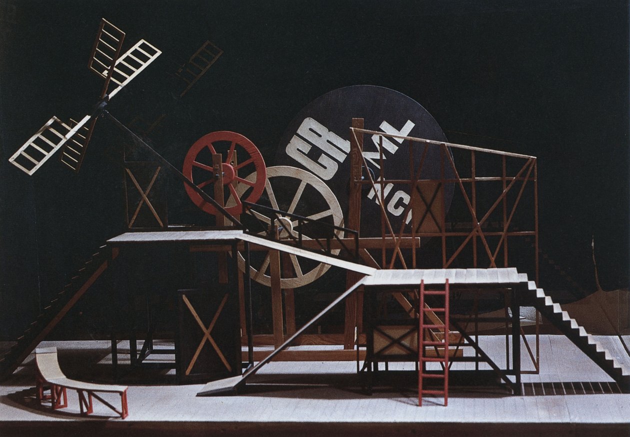 Scenedesign for teaterstykket The Magnificent Cuckold Le Cocu Magnifique av F. Crommelynck av Lyubov Sergeevna Popova