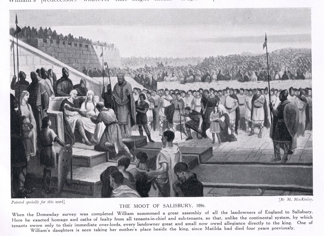 The Moot at Salisbury AD1086, 1920-tallet av M. Mackinlay