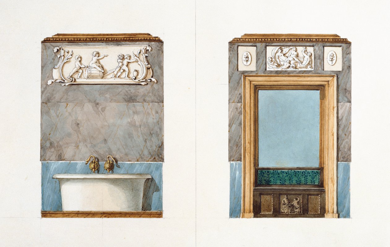 Badet på rue Fortunee, hus kjøpt av Balzac i 1847, 1851 (wc på papir) av M. Santi