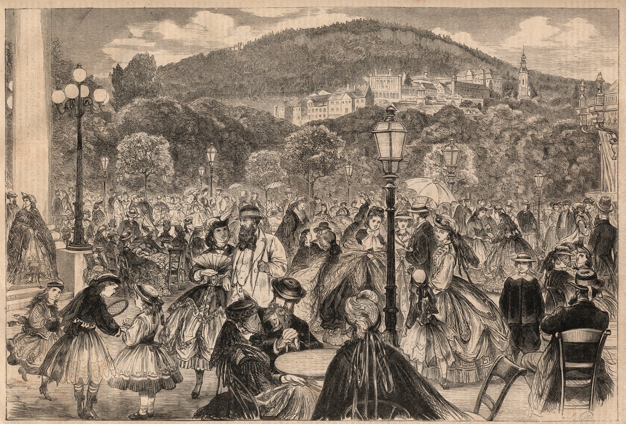 Tyskland Baden Baden 1865 : promenade. av M. after Pietsch