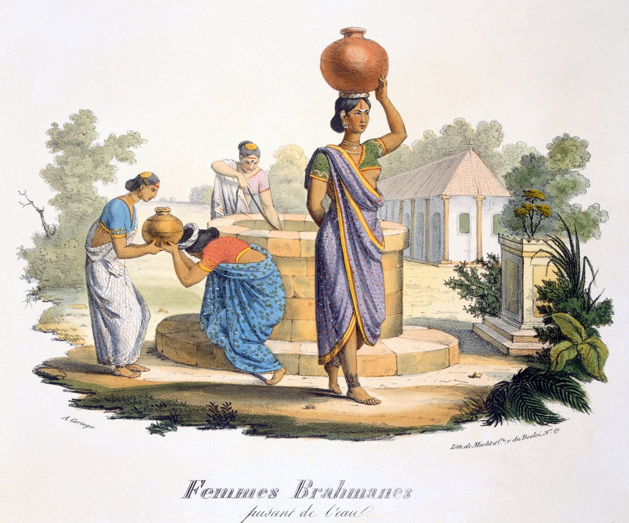 Brahman-kvinner som samler vann, 1827-35 av M.E. Burnouf