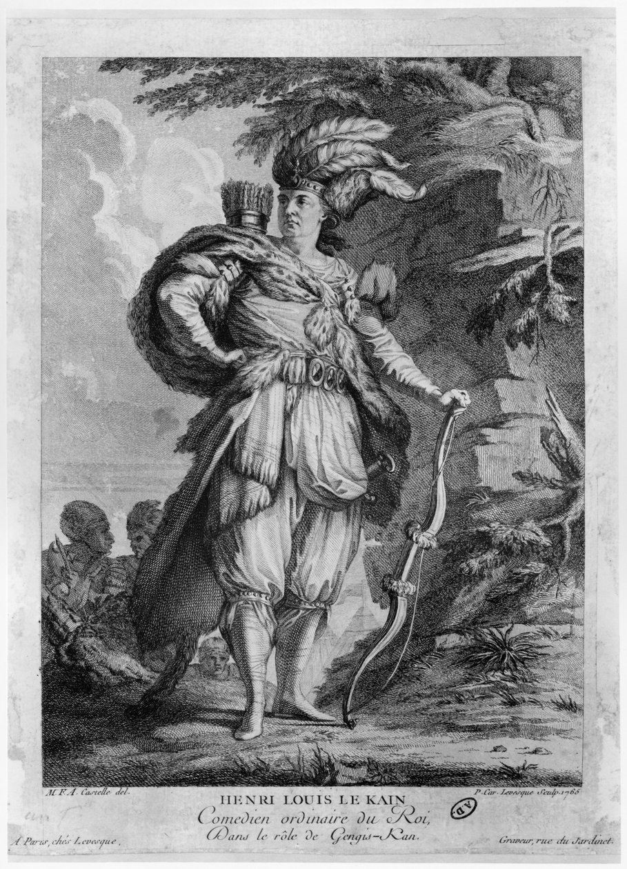 Skuespilleren Lekain som Genghis Khan, i 