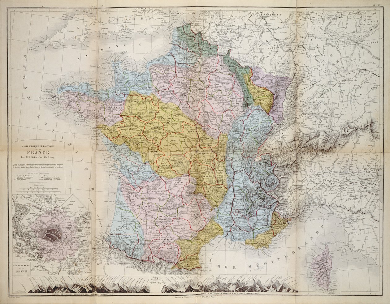 Kart over Frankrike, ca. 1830-40 av M.M. and Leroy, Ch. Drioux