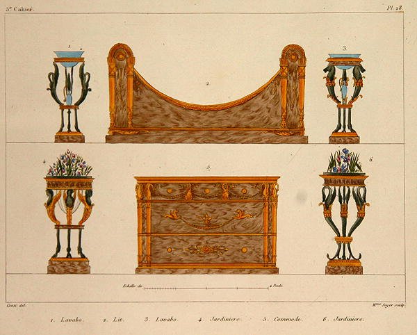 Møbeldesign, gravert av Mme Soyer, plate 28 fra 
