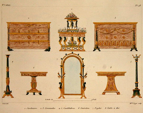 Møbeldesign, gravert av Mme Soyer, plate 48 fra 