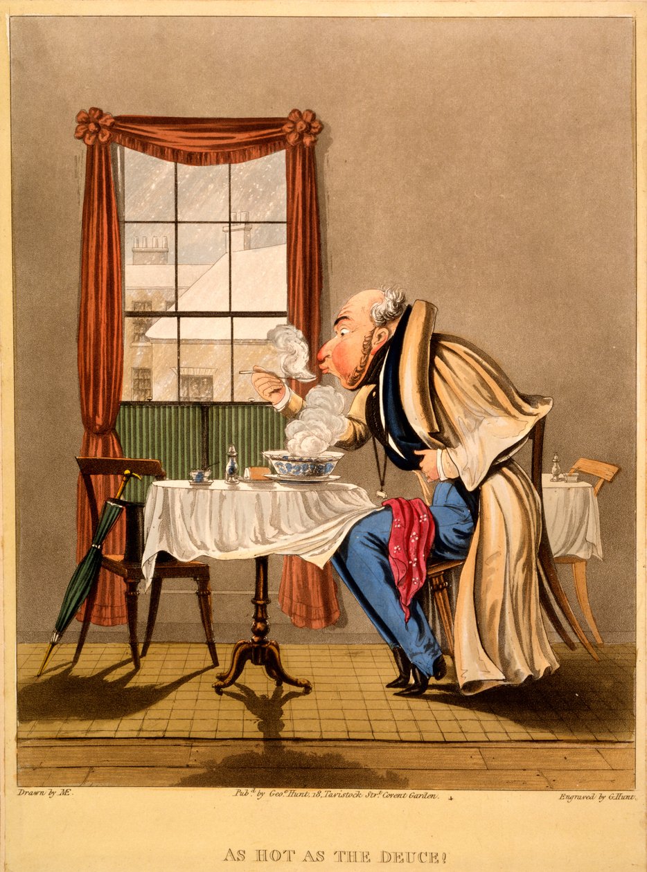 As Hot as the Deuce!, trykk laget av George Hunt, 1827 (håndfarget gravering) av M. Egerton