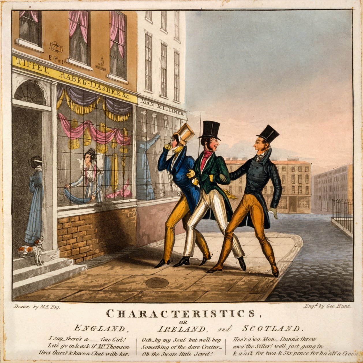 Kjennetegn, eller England, Irland og Skottland, trykk laget av George Hunt, 1827 (håndfarget gravering) av M. Egerton