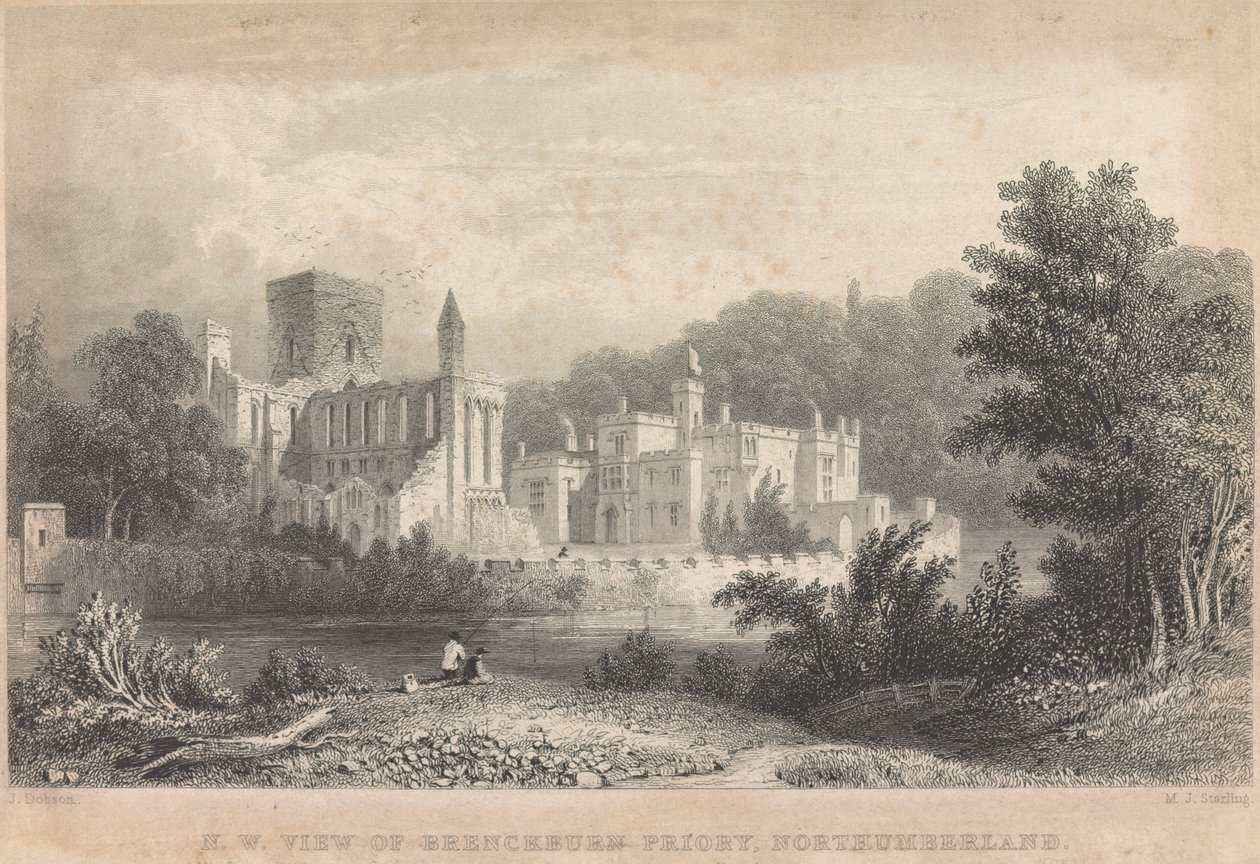 Nordvestutsikt over Brenckburn Priory, Northunberland; side 44 (bind 1) av M. J. Starling
