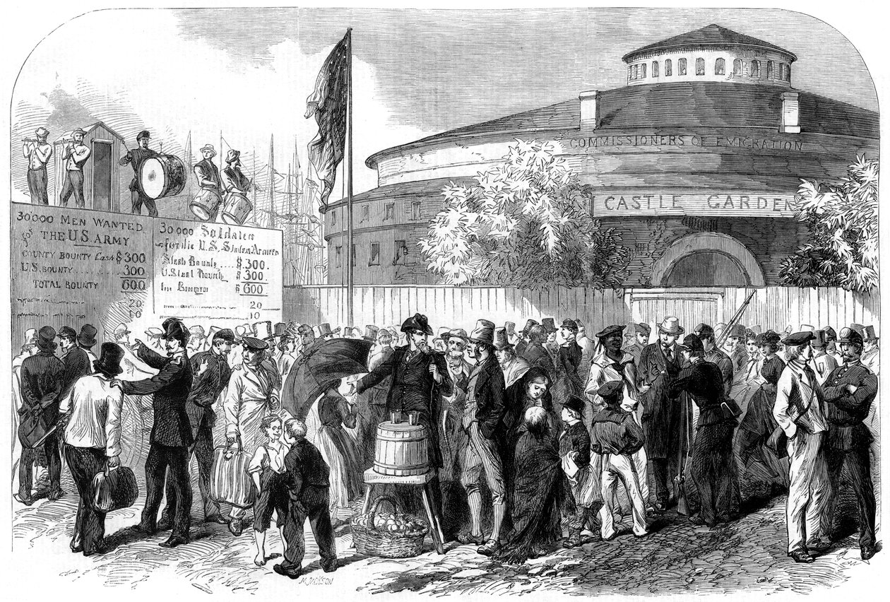 Verver irske og tyske emigranter på Battery, New York, USA, 1864. av M. Jackson