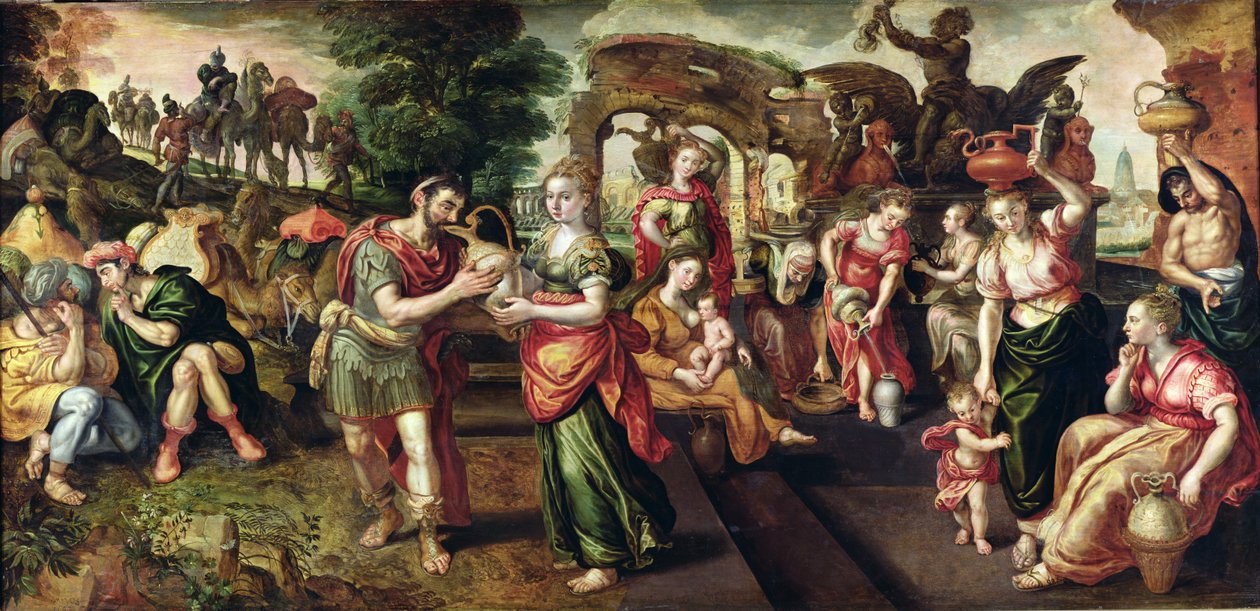 Eliezer og Rebecca ved brønnen, 1562 av Maarten de Vos