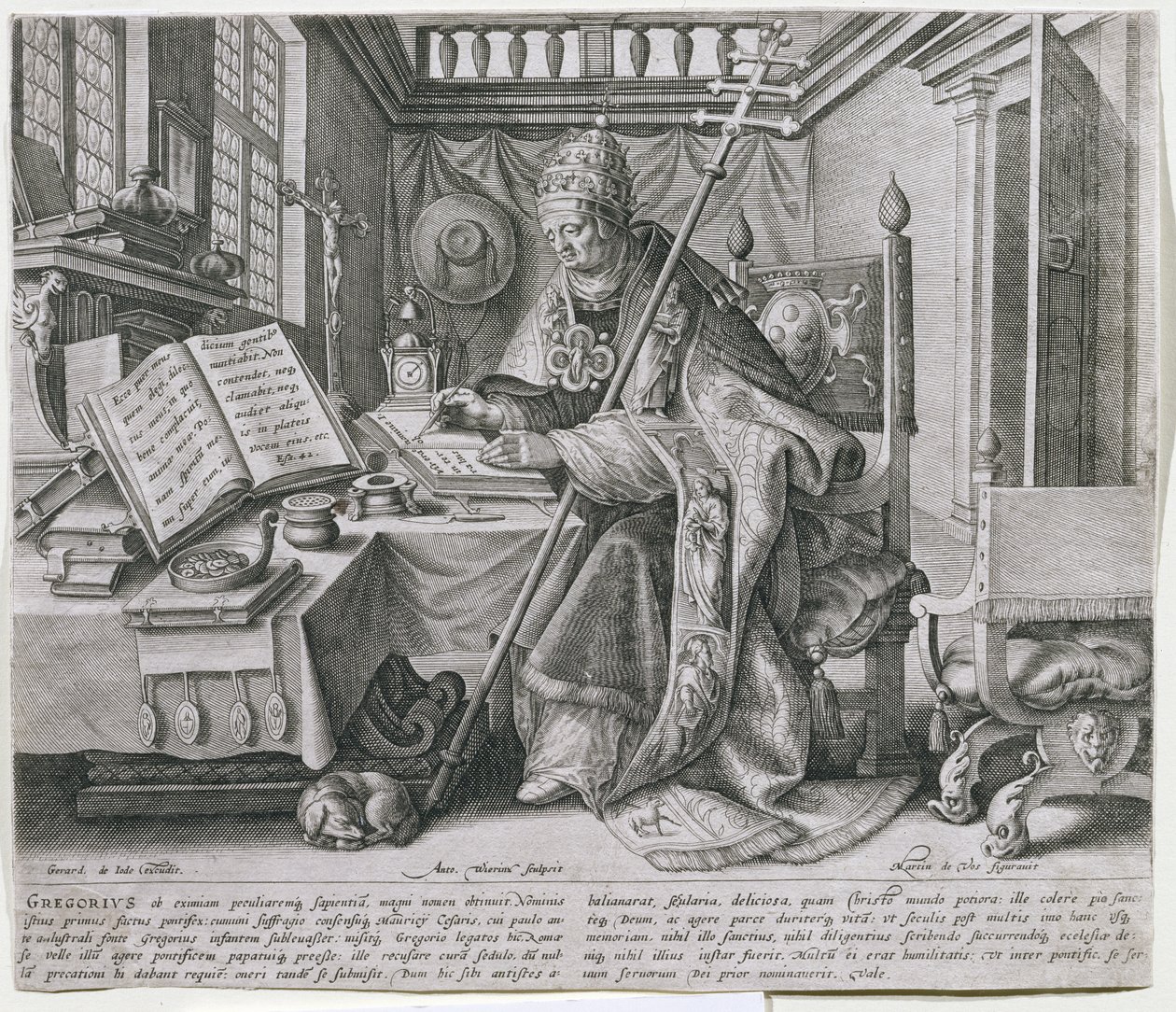 Pave Gregor I, den store (ca. 540-604) i sin studie, fra en serie som skildrer de fire 