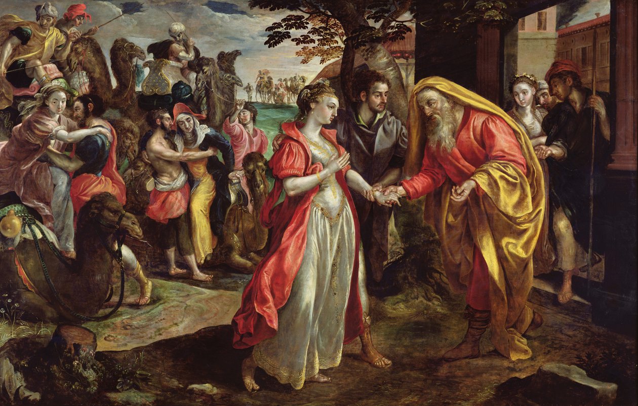 Rebecca samtykker i å følge Eliezer, ca. 1562 av Maarten de Vos