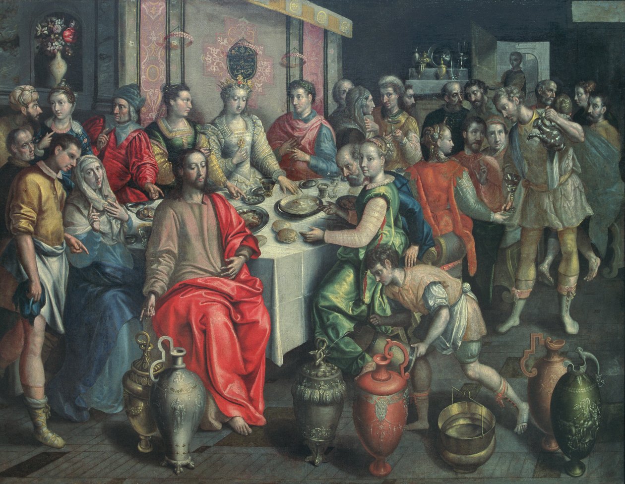 Ekteskapet i Cana, 1597 av Maarten de studio of Vos