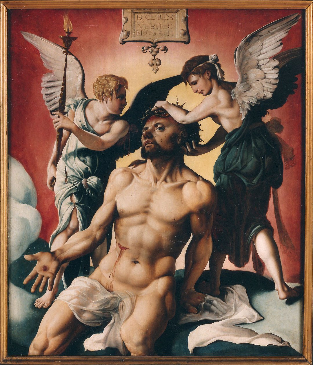 Kristus kronet med torner mellom to engler, 1532. av Maarten Jacobsz Heemskerck van