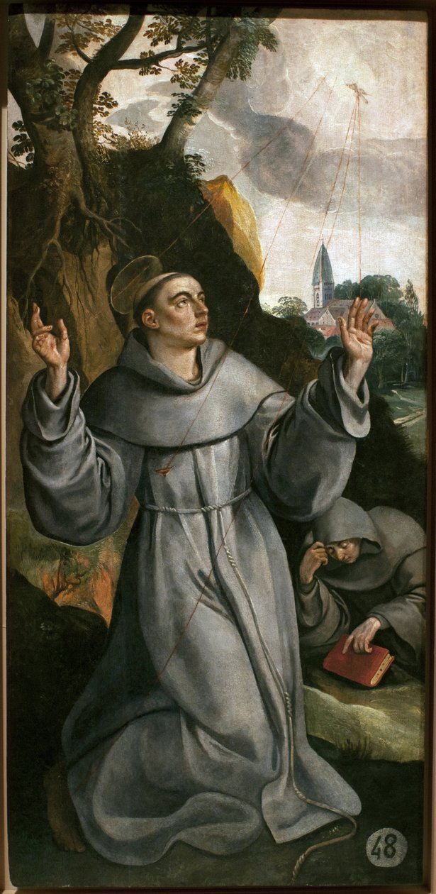 Saint Francois av Assisi (1181-1226). Maleri av Martin (Maarten) de Vos (1532-1604), olje på tre av Maarten de Vos