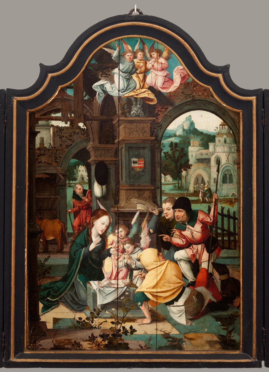 Triptykon. Maarten de Vos. Det 16. århundre. Olje på tre. Altertavle åpnet sentralpanel. av Maarten de Vos
