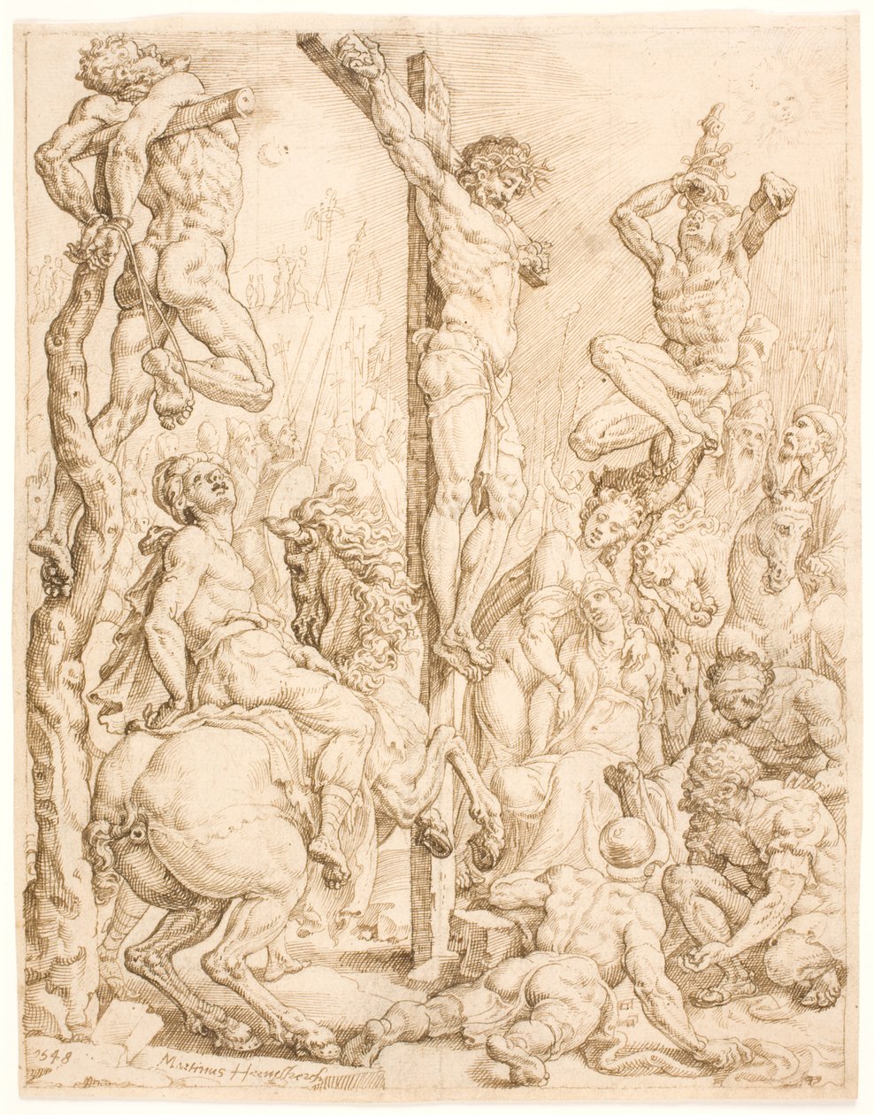 Kristus på korset, mellom tyvene av Maarten van Heemskerck