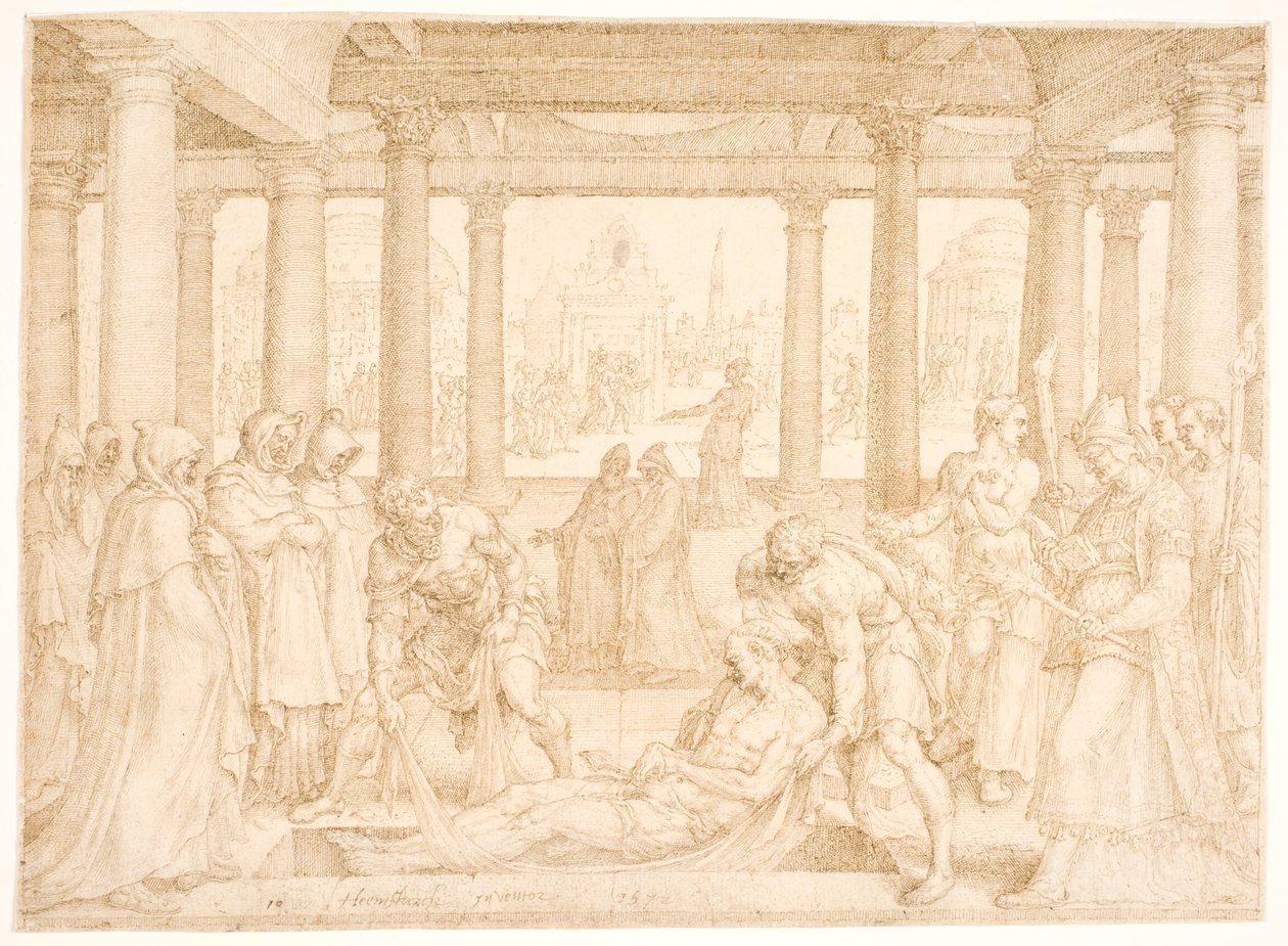 Saint Stephen er gravlagt av Maarten van Heemskerck
