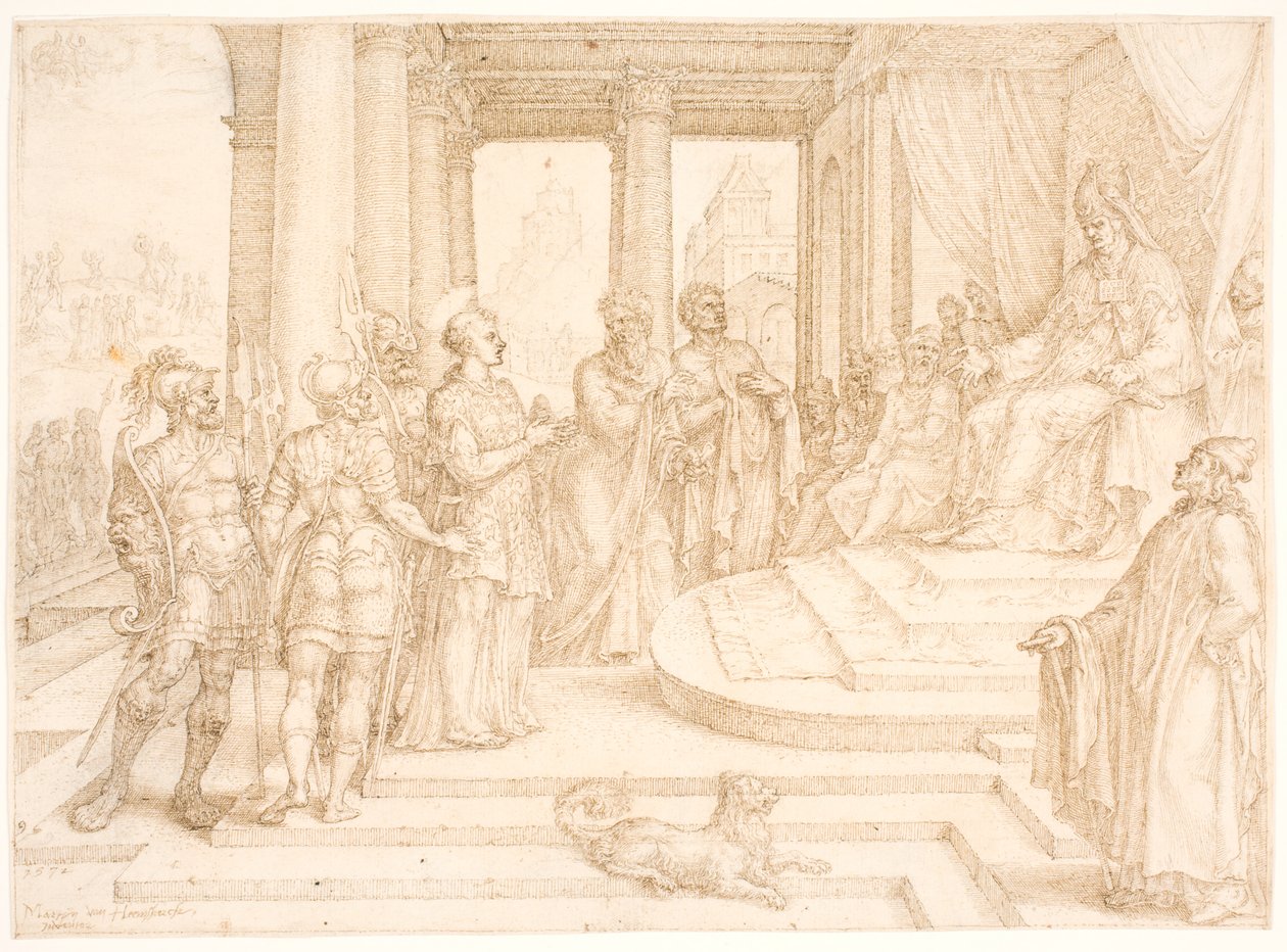 Den hellige Stefanus blir brakt for ypperstepresten av Maarten van Heemskerck