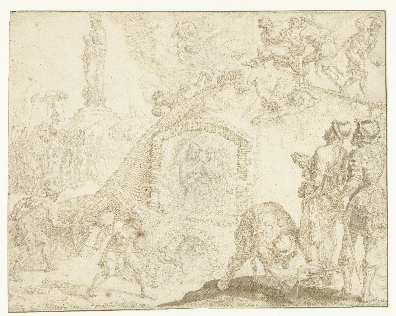 Tre unge menn blir kastet inn i en brennende ovn History of the Three Youths (serietittel) av Maarten van Heemskerck