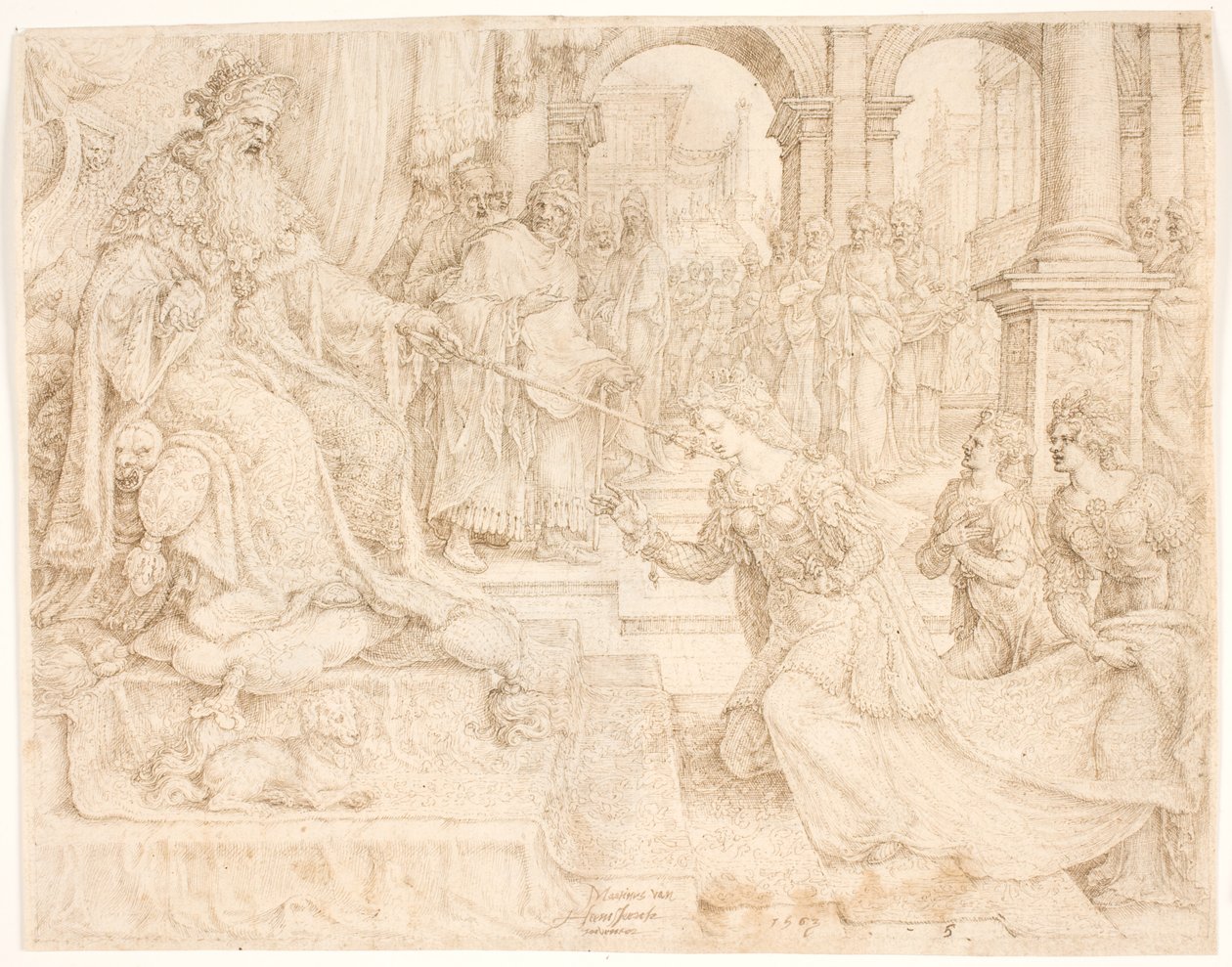 Ester før Ahasverus av Maarten van Heemskerck