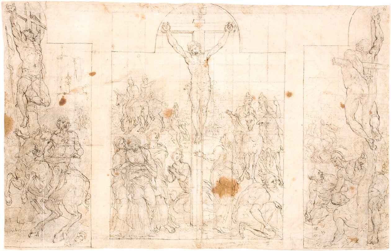 Forstudie for en trefløyet altertavle som viser korsfestelsen av Maarten van Heemskerck