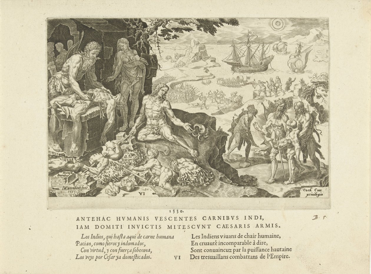 Keiserlige tropper bringer sivilisasjonen til indianerne, 1555. av Maarten van Heemskerck