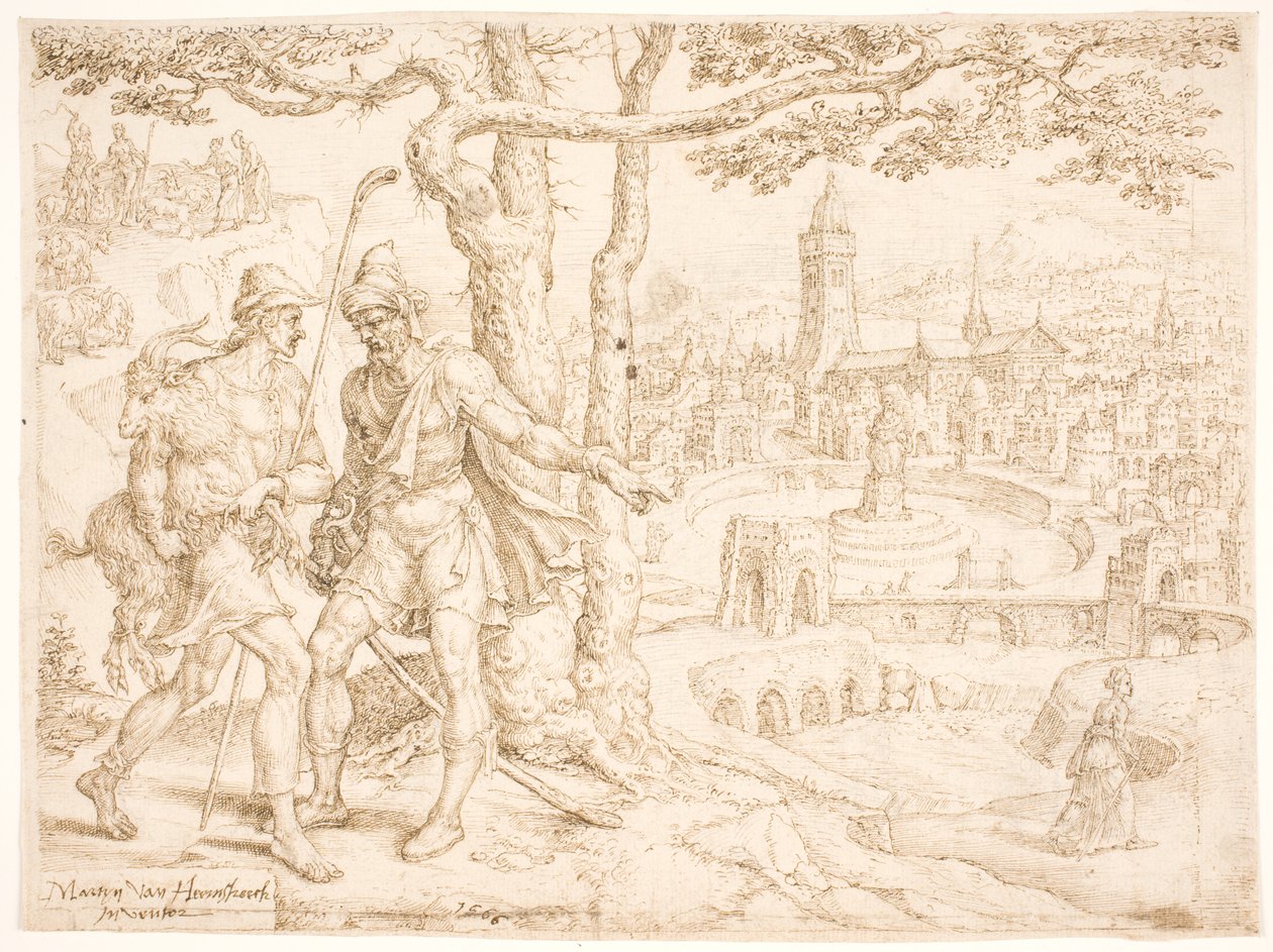 Juda sender ungen Tamar av Adullamitten Hira av Maarten van Heemskerck