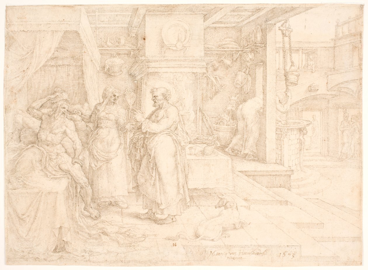 Peter helbreder den lamme Aeneas av Maarten van Heemskerck
