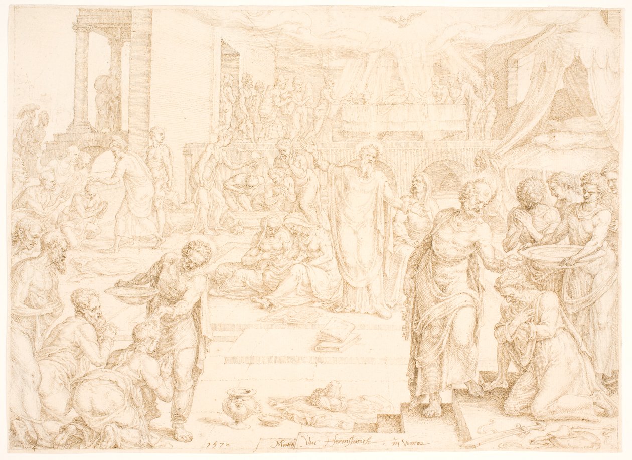 Peter og de andre apostlene døper menigheten i Jerusalem av Maarten van Heemskerck