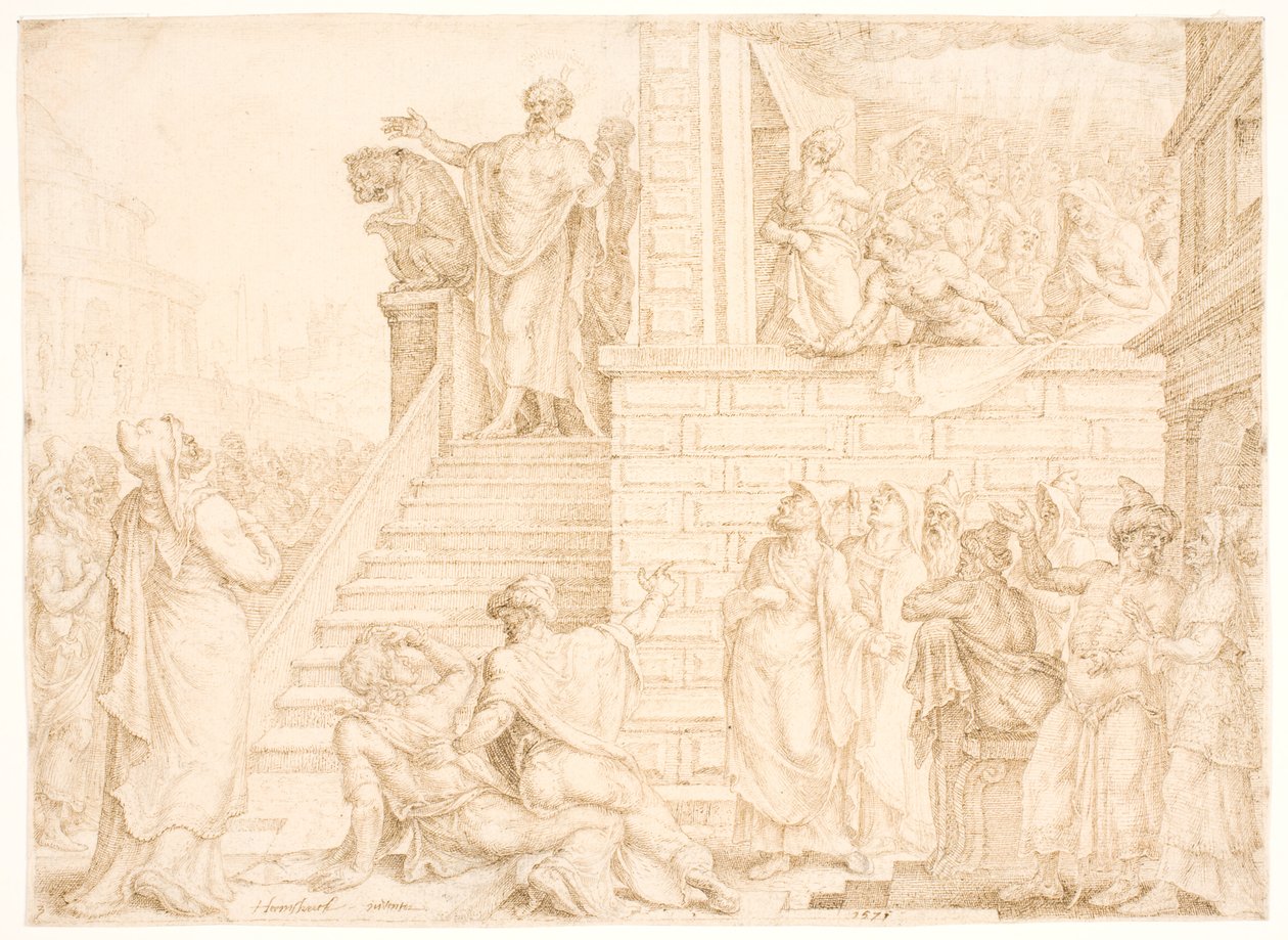 Peter forkynner i Jerusalem av Maarten van Heemskerck