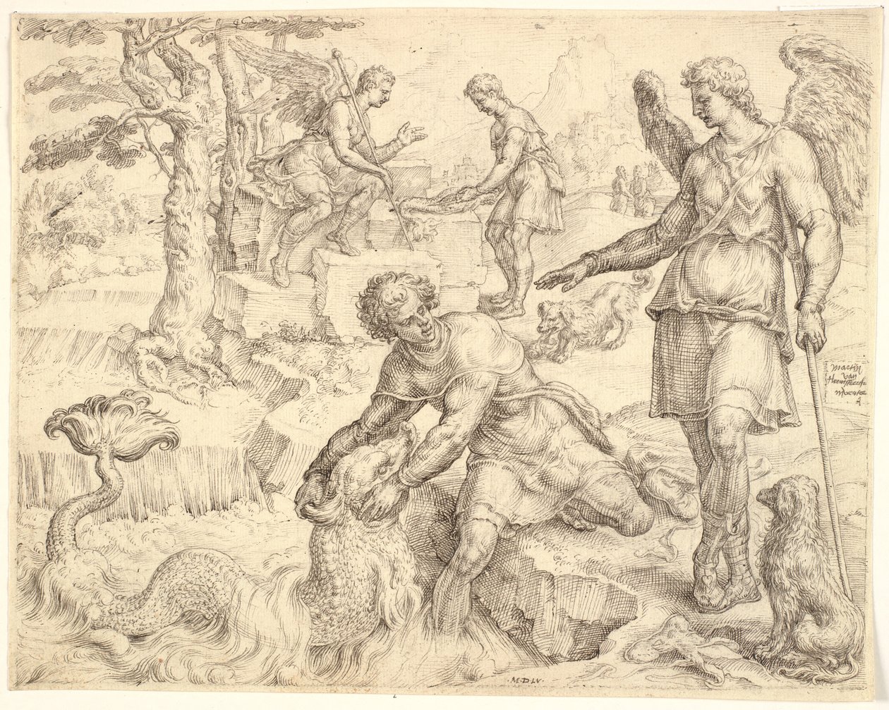Tobias fanger fisken i elven Tigris av Maarten van Heemskerck