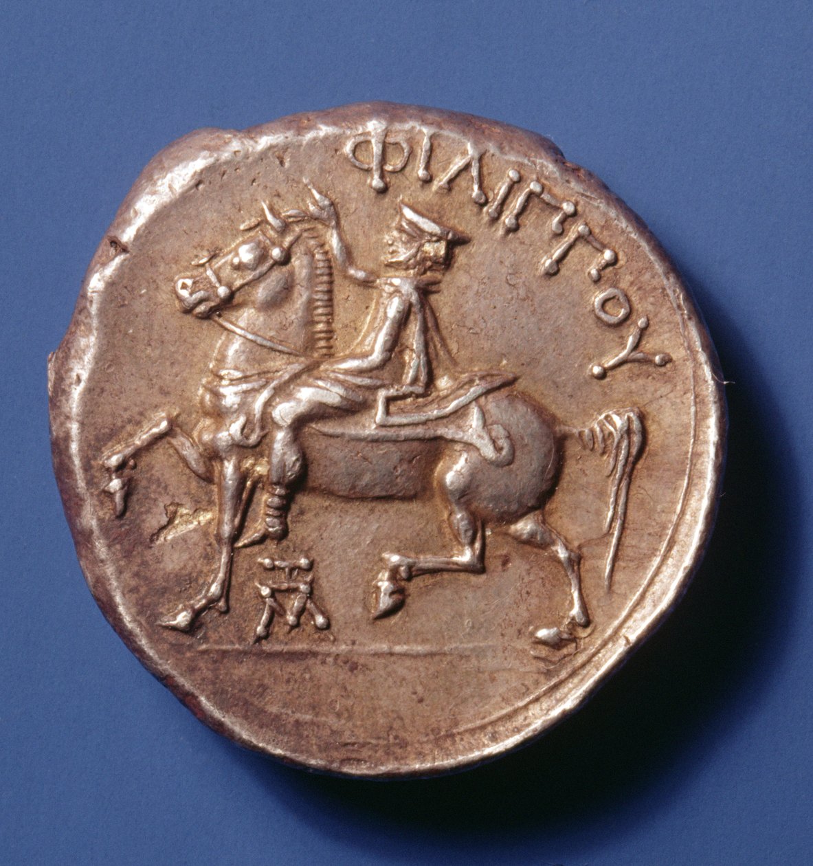 Sølvmynt av Filip II av Macedon (359-336 f.Kr.) som viser en rytter som rir venstre. av Macedonian School
