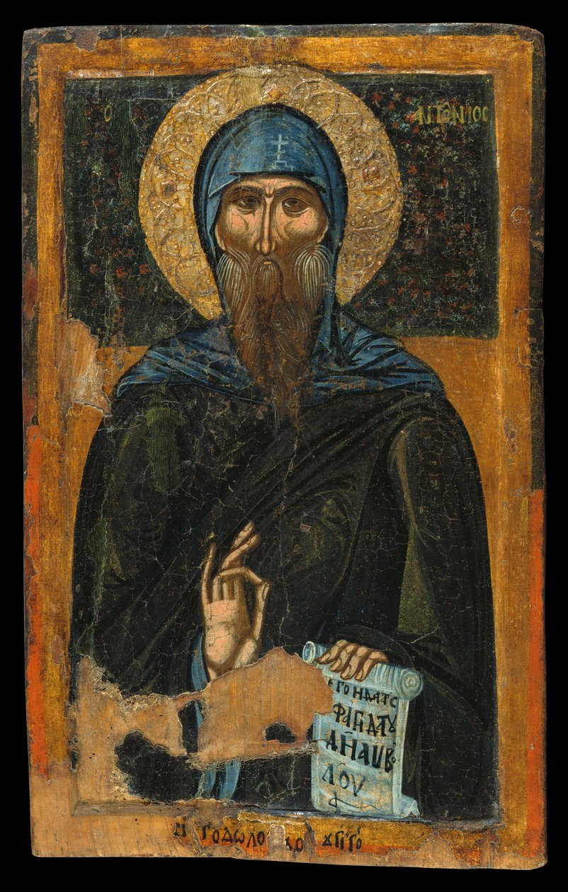Ikon for St. Anthony (eggtempera på panel) av Macedonian School
