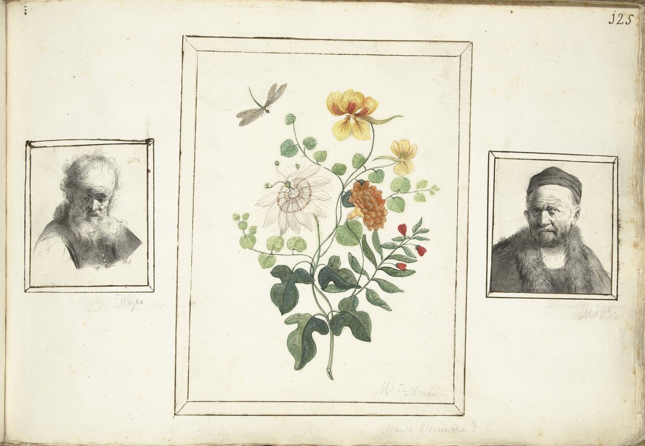Stilleben med blomster, et hode og en byste av en mann av Machtelt Moninckx