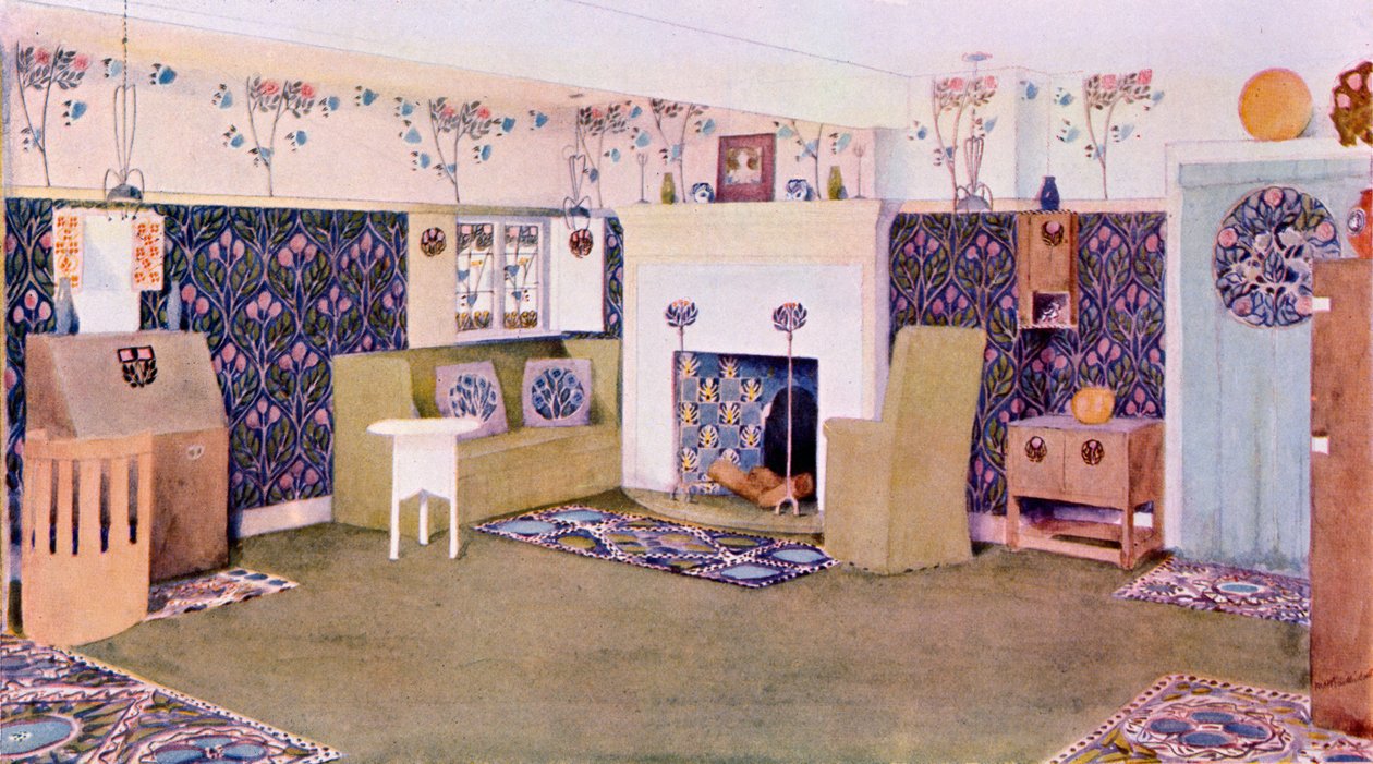 Design for salongen i Falkewood, ca. 1906 av Mackay Hugh Baillie Scott
