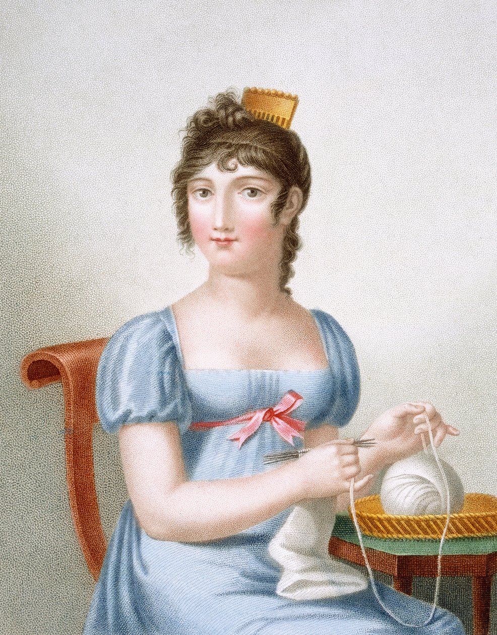 The Knitter, gravert av Duthe, ca. 1816 av Madame G. Busset Dubruste