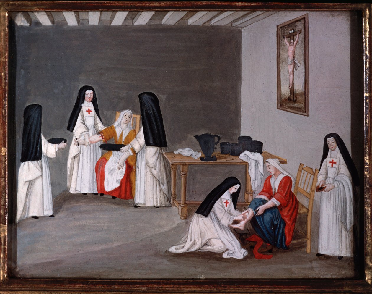 Nonner fra Abbey of Port-Royal-des-Champs som tar seg av syke mennesker (maleri av Madeleine (attr. to) Boullogne