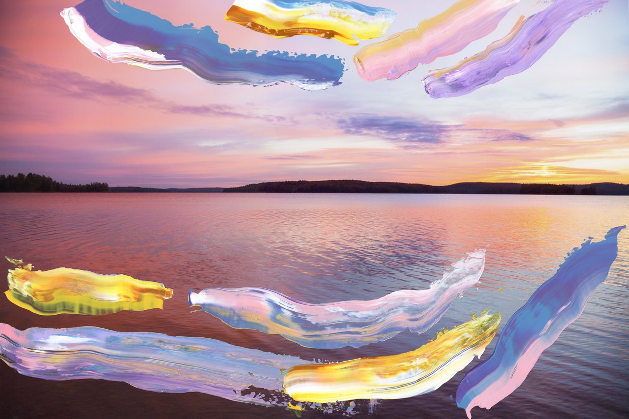 Abstracted Sunrise, 2018 (akrylmaling på arkivpigmenttrykk) av Madeleine Gross