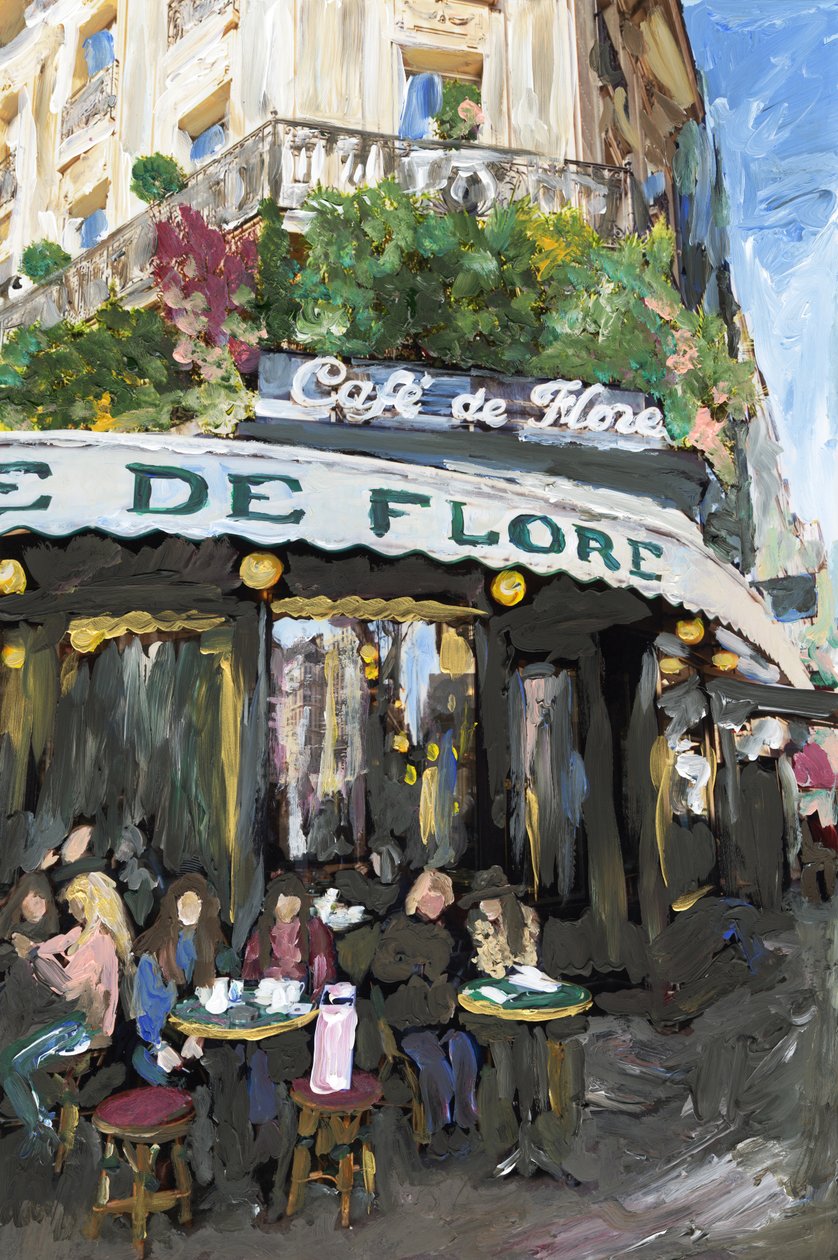 Café De Flore, 2019 (akrylmaling på arkivpigmenttrykk) av Madeleine Gross