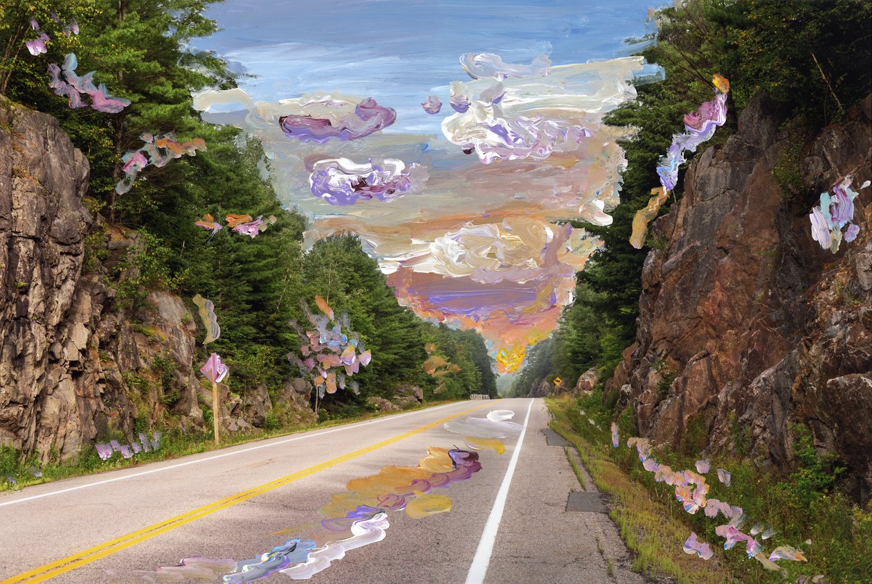 Country Road, 2020 (akrylmaling på arkivpigmenttrykk) av Madeleine Gross