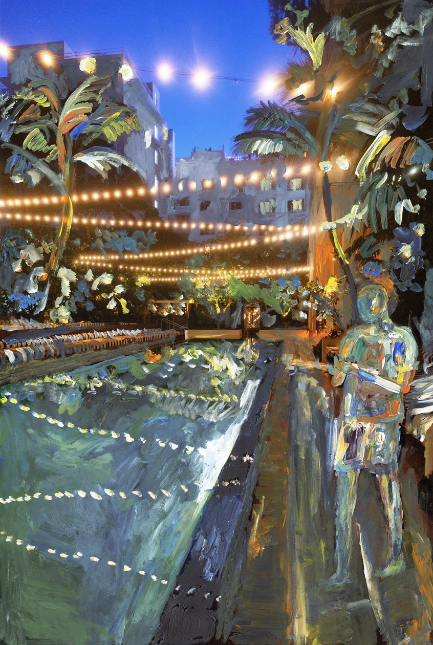 Night Swim, 2021 (akrylmaling på arkivpigmenttrykk) av Madeleine Gross