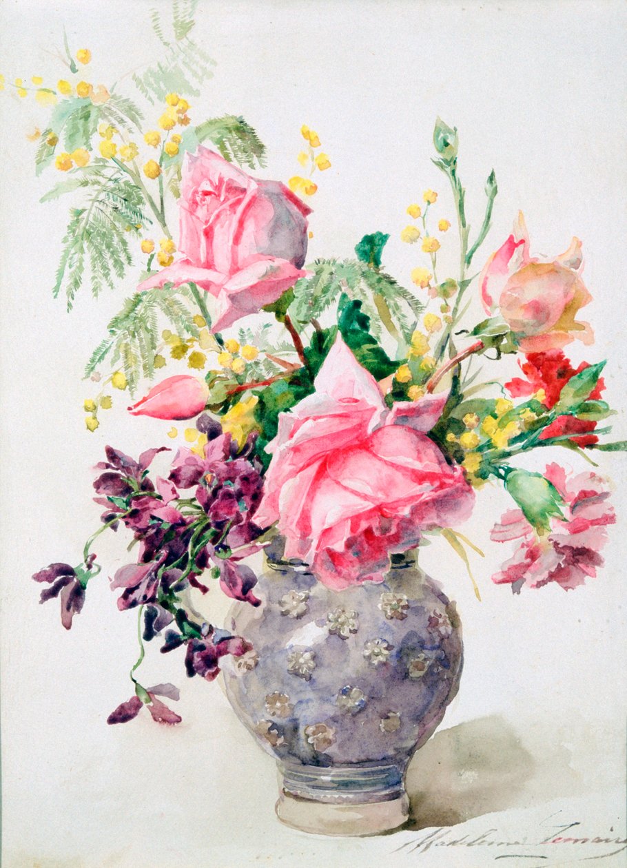 Vase med roser, c1865-1928 av Madeleine Jeanne Lemaire