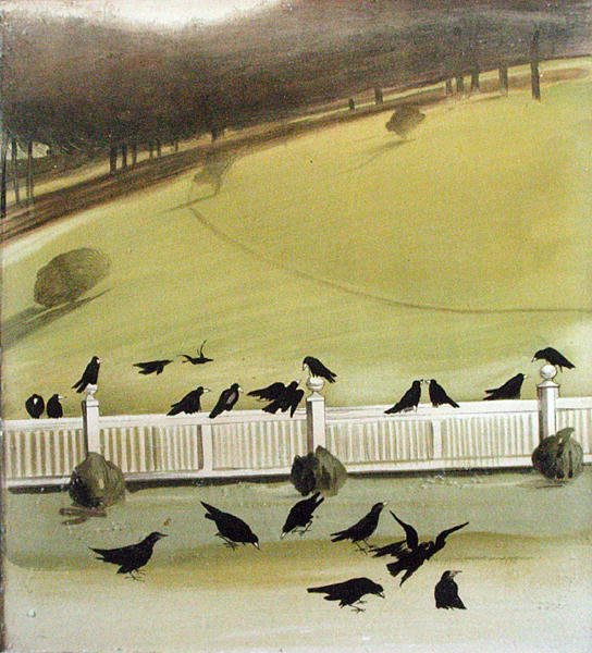 Rooks mating i en park (blyant og akvarell på papir) av Madeline Wyndham