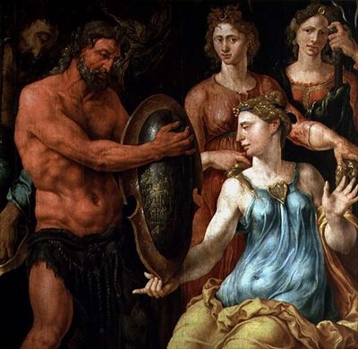 Vulcan viser gudene sin fangst av Venus og Mars i nettene sine, ca. 1536 (panel) av Maerten van Heemskerck