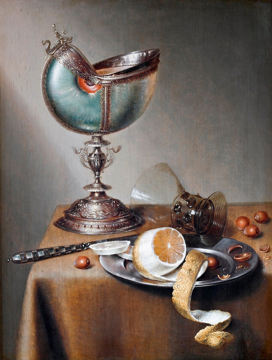 ""Nature morte a la coupe nautile"" (Still-Life with Nautilus Cup) Peinture de Marten Boelema de Stomme (1611-1644) - Olje på tre Dim 50x38 cm Hallwylska Museet, Stockholm av Maerten Boelema de Stomme