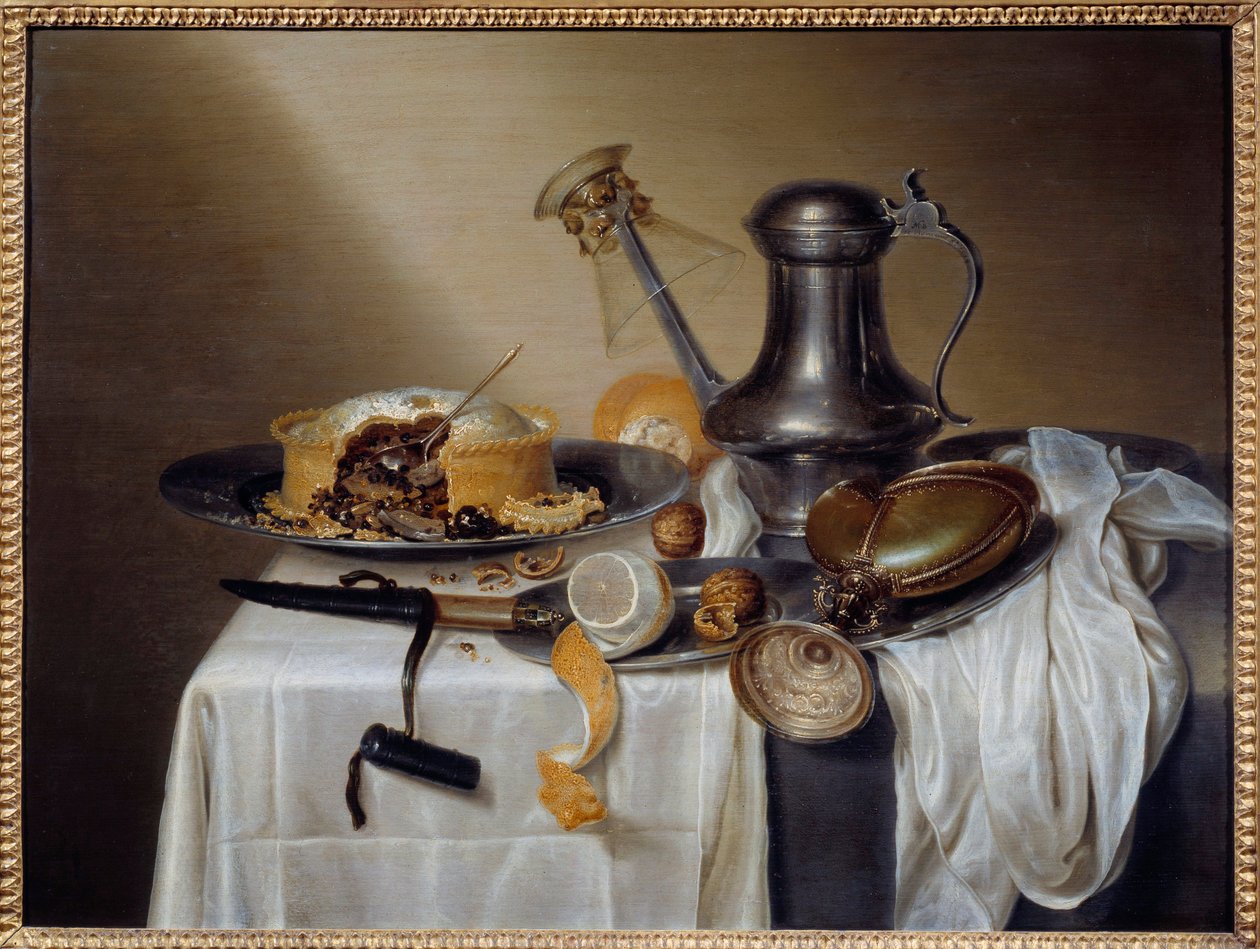 Stilleben med Pate Pate med sitron- og tinnkaraffel. Maleri av Maerten Boelema de Stomme (1611-1664) 1600-tallet søn. 0,6x0,79 m Nantes, Musee des Beaux Arts av Maerten Boelema de Stomme