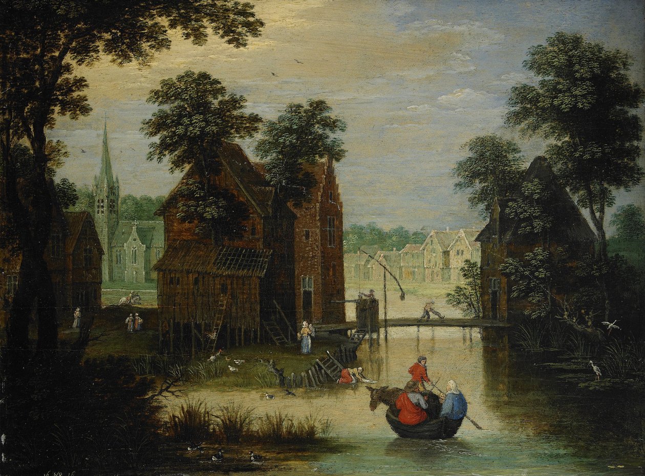 Elvelandskap med flukten til Egypt, 1616 av Maerten Ryckaert