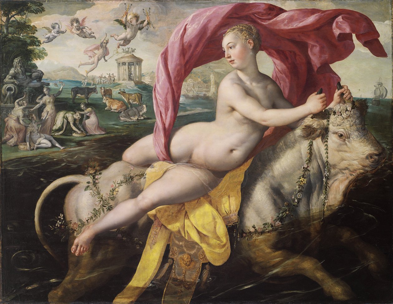 Voldtekten av Europa, ca 1590 av Maerten Vos de